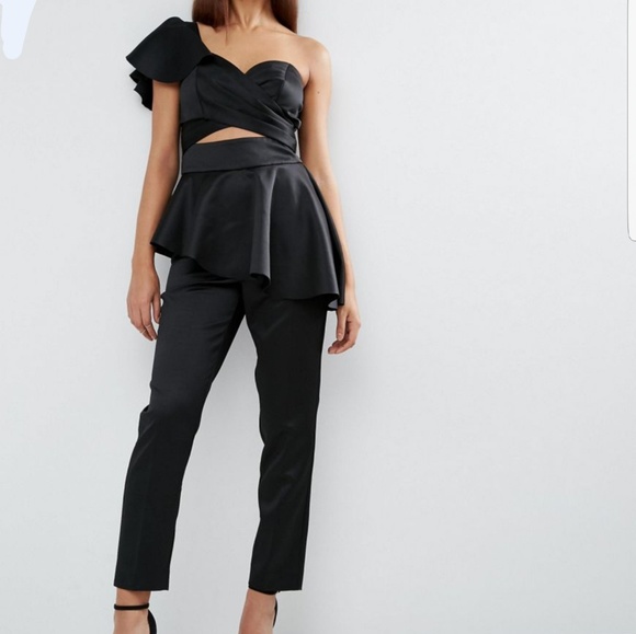 ASOS Pants - FLASH SALE ASOS Black Ruffle One Shoulder Jumpsuit